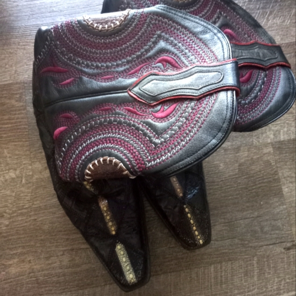 Men's EL Vaquero Fonseca Maroon and Black Leather Western Cowboy Boots Size 13